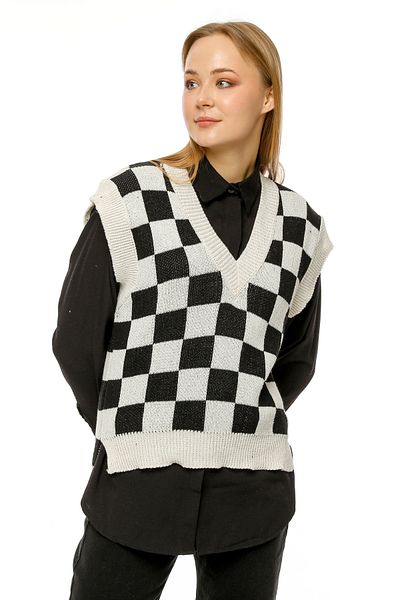MA ananas Black and White Patterned Crop Sweater