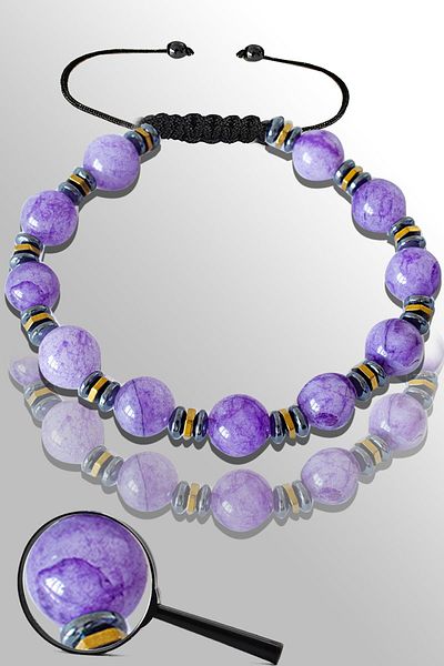 Tesbih Atölyesi Certified Gold Silver Hematite Lepidolite Stone Bracelet - Adjustable