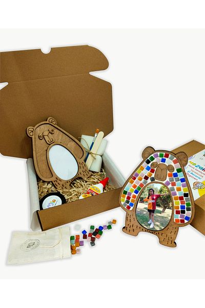Mia Creative Art Bear Figure Photo Frame Wooden Mosaic Set - Kids Activity Set