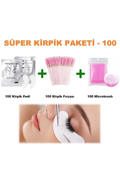 kozmetiklab Süper Kirpik Bakım Seti: 100x Microbrush, 100x Kirpik Pedi, 100x Kaş ve Kirpik Tarama Fırçası