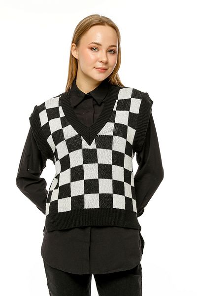 MA ananas Black and White Patterned Crop Sweater