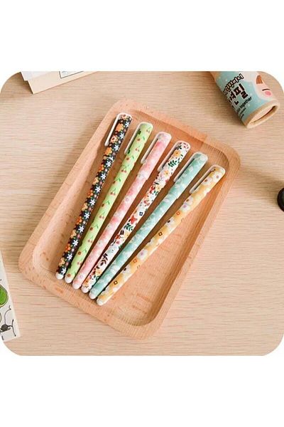 YEŞİL KIRTASİYE Set of 6 Colorful Floral Patterned Pens - Gel