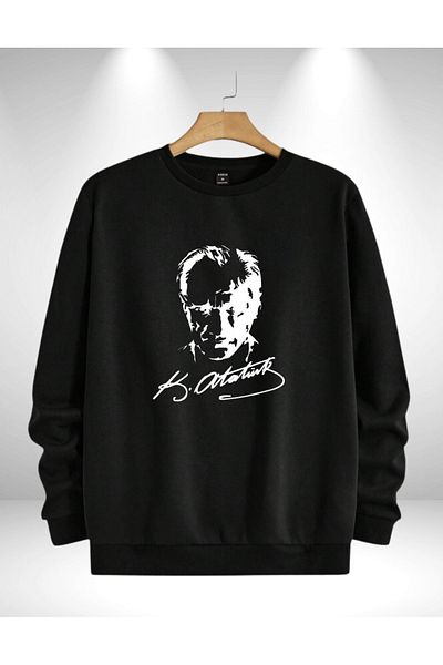 AEMİ Hanorac supradimensionat cu 3 fire, unisex, imprimat Ataturk