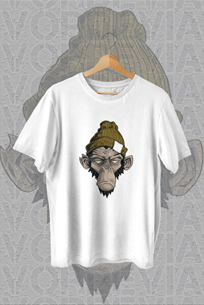 Vordevia Majmun sa šeširom Štampano Beli Oversize kroj T-shirt