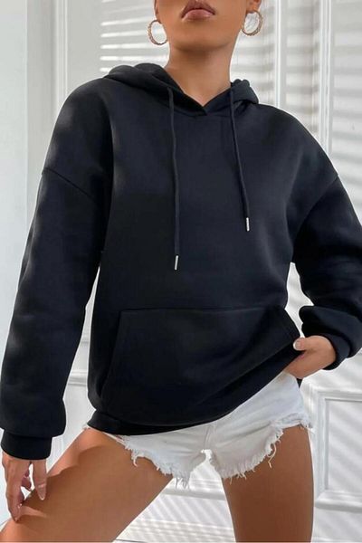Khione Unisex Μαύρο Love Your Self Printed Hooded Oversize φούτερ με κουκούλα