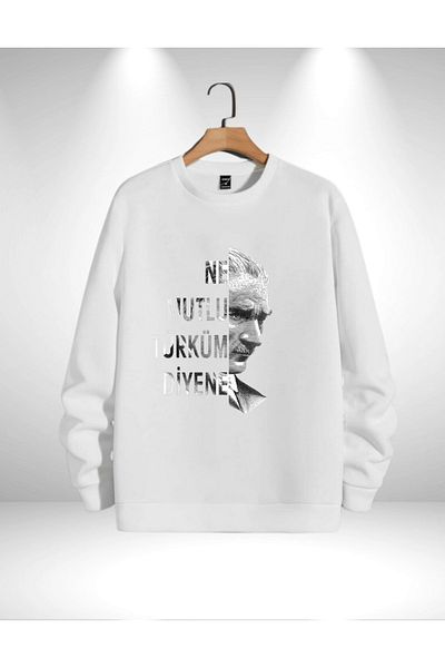 AEMİ Φούτερ Unisex Ataturk με στάμπα Oversize Crew Neck με 3 κλωστές