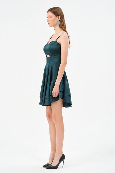 DANS ABİYE Strappy Satin Midi Length Evening Dress