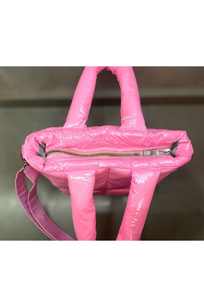 Nuggita Women's Bag Shiny Cotton Candy Pink - Piccolo Quadrato - Waterproof Puff Fabric