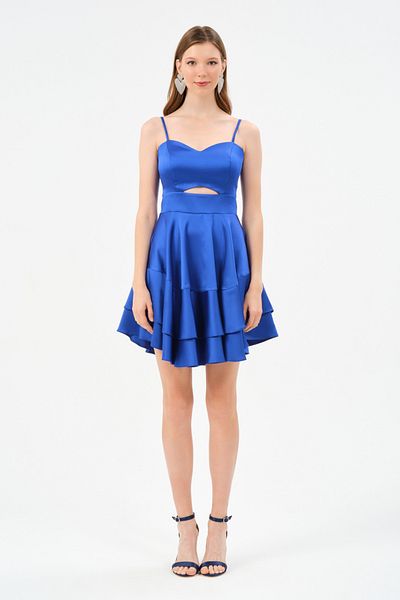 DANS ABİYE Strappy Satin Midi Length Evening Dress