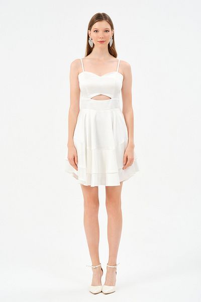 DANS ABİYE Strappy Satin Midi Length Evening Dress