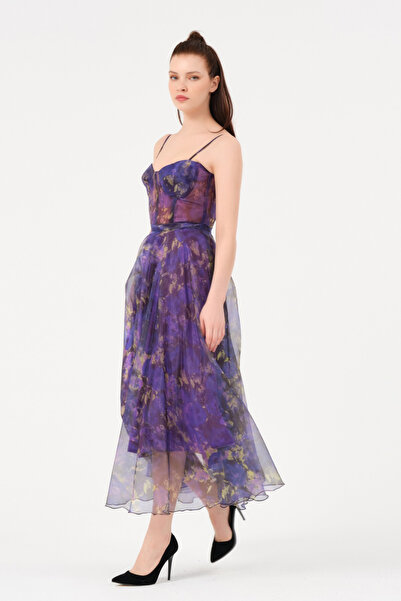 DANS ABİYE Rochie de seara din stofa din organza cu model cu bretele