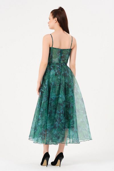 DANS ABİYE Strappy Self Patterned Organza Fabric Evening Dress