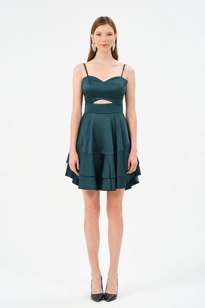DANS ABİYE Strappy Satin Midi Length Evening Dress