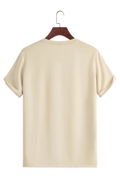 MAGORS Unisex Oversize εμπριμέ βαμβακερή λαιμόκοψη κοντό μανίκι μπεζ μπλουζάκι