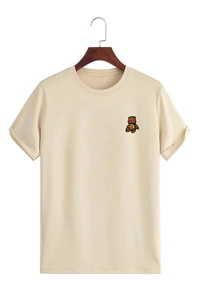 MAGORS Unisex Oversize εμπριμέ βαμβακερή λαιμόκοψη κοντό μανίκι μπεζ μπλουζάκι
