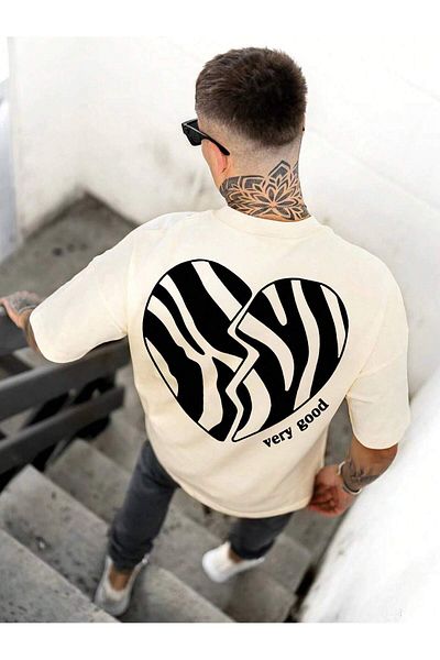 MAGORS Unisex Oversize εμπριμέ βαμβακερή λαιμόκοψη κοντό μανίκι μπεζ μπλουζάκι