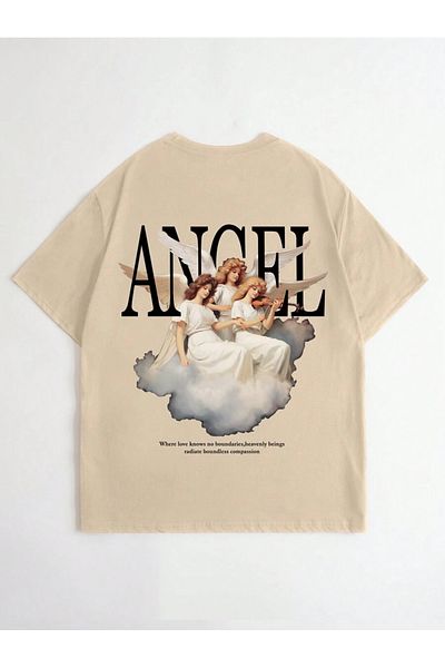 MAGORS Unisex Oversize εμπριμέ βαμβακερή λαιμόκοψη κοντό μανίκι μπεζ μπλουζάκι