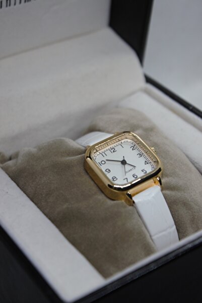 Ricardo Brand Model Square Numerals Gold Steel Case Women Wristwatch White Ba...