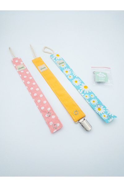 Le Petite Histoire 3-Piece Pacifier Strap - Pacifier Chain 100% Cotton - Washable