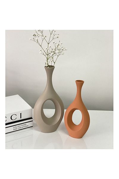 stilinbu Bohemian Ceramic Hittite Βάζο 2' - H2530 (Γάλα Καφέ και Πλακάκι)