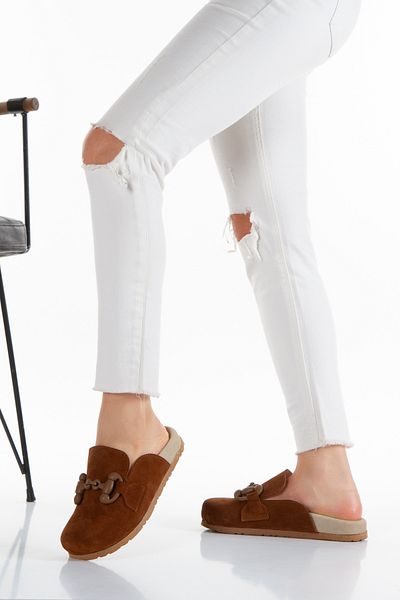 PASSAGE SHOES Dámské semišové pantofle s přezkou z pravé kůže 6243