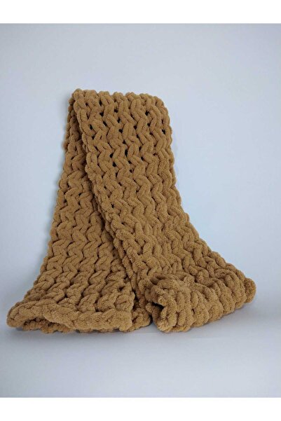 RELYA Unisex Cinnamon Puffy Πλεκτό Χέρι Μαλακό Ζιγκ-ζαγκ Μοντέλο Μάλλινο Φουλάρι Πλάτος 20 cm Μήκος 200 cm