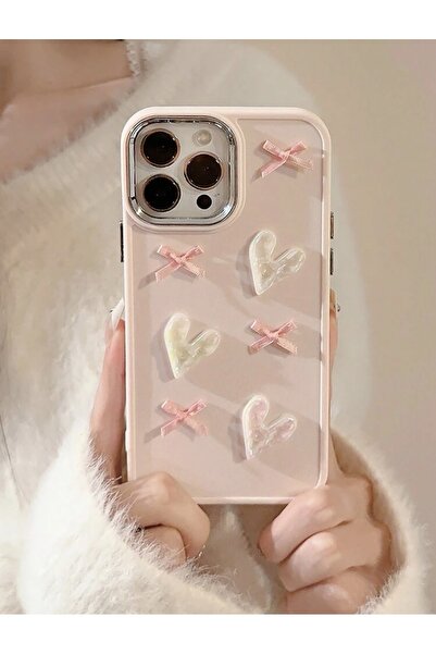 MİRAZ TASARIM حافظة آيفون 14 بروماكس ثلاثية الأبعاد بتفاصيل قلب وفيونكة