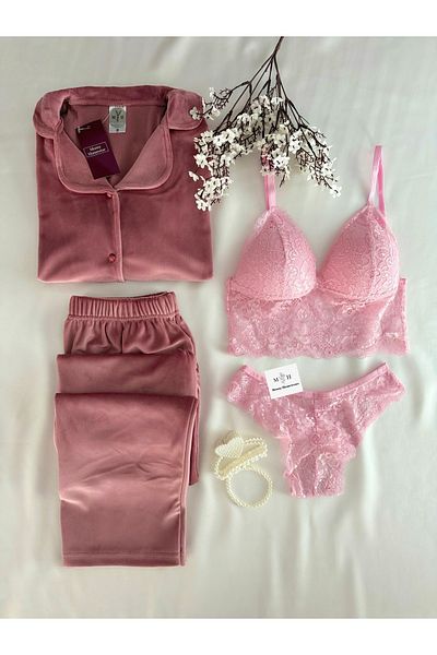 MH Moony Homewears Set de lenjerie intima Juni din catifea din 4 piese