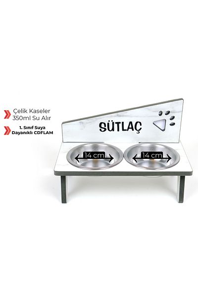 RealWood Water Resistant Wooden Steel Bowl Custom Name Printed Cat-Dog Food and Water Bowl Stand