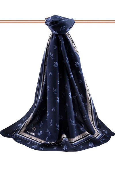 Vissona Γυναικείο πολυτελές μεταξωτό σάλι Medina Navy Blue-3