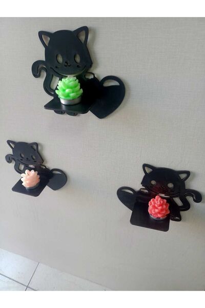 3-Piece Heart Cat Decorative Candle Holder Set