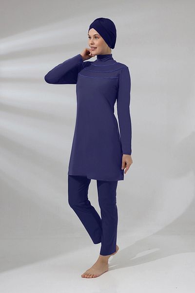 hazelin Γυναικείο Hijab Navy Blue Large Size Μακρυμάνικο Καλσόν Ολόσωμο Φόρεμα Μαγιό Hzl24s-ar1286-02