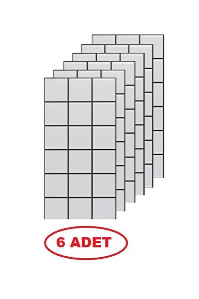 Renkli Duvarlar 6 Adet 30x60cm (1,08m2)Siyah Çizgi Beyaz Kare Yapışkanlı Esne...
