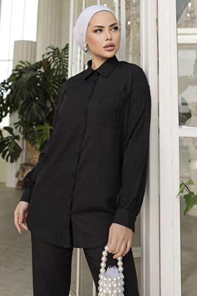 InStyle Movra Gingham Detailed Shirt Set - Black