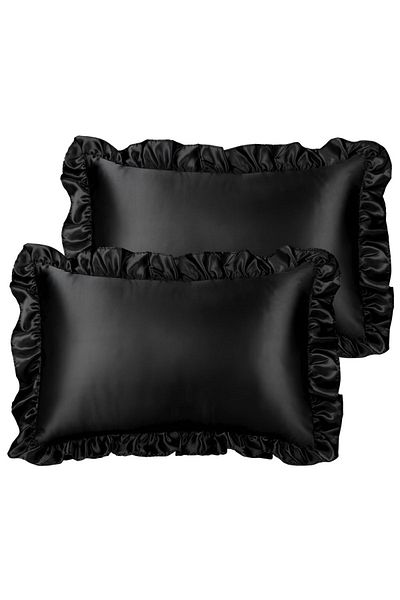 METİNEV ruffle cotton satin black pillowcase
