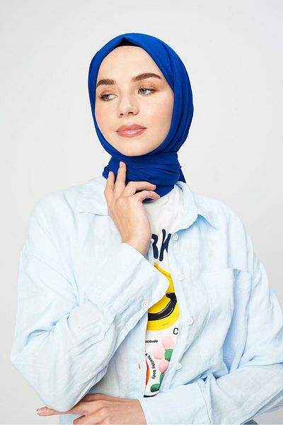 Modakaşmir Kraş Βαμβακερό Σάλι Saks Blue