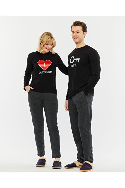 YHGTEKSTİL Çiftlere Özel Kombin Kalbimin Anahtarı Pijama Takımı