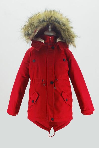 Jannock Canvas Fabric Drawstring Waist Above Knee Fur Hooded Winter Coat