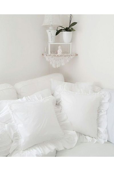 METİNEV White Cotton Satin Frilly Kirlent Cover Double