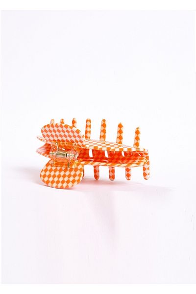 Roberta Lorenz Women's Orange Checkered Tight Hair Clip, Quality 10 Cm Bone Latch Buckle Buy 4 Pay 3