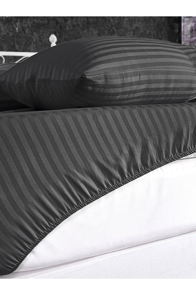 Alena Home Style Cotton Satin 100x200 Single Striped Elastic Sheet Set
