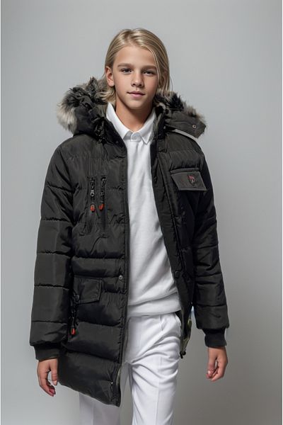 Jannock Boy's Plush Lined Thick Fiber Filling Detachable Hooded Coat Coat
