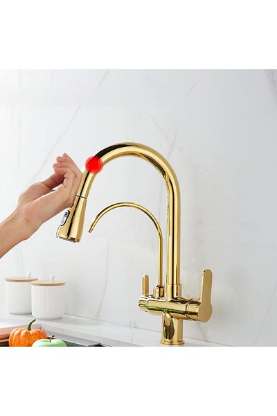 OEM Smart Dual Flow Water Purifier - Kitchen Sink Faucet with Gold Touch Spiral, 7 Years Warranty