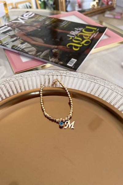 Trendy Butik Dorica Bracelet with Letter m and Evil Eye Hanging