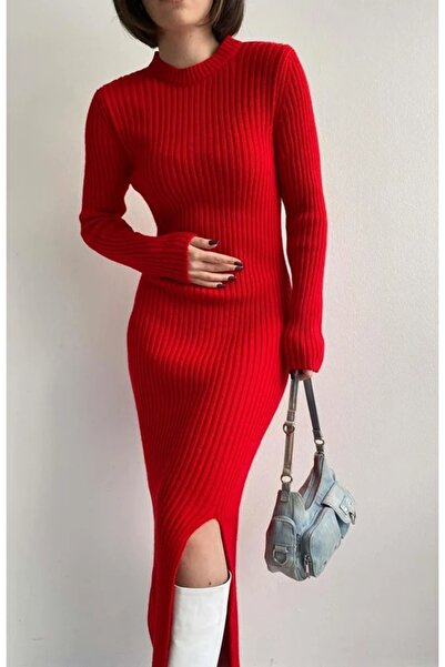 Telablanka Велосипедна коміркова трикотажна сукня ЧЕРВОНА