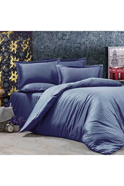 Alena Home Style 100% Cotton Satin (With Elastic Sheet) Striped Double Duvet ...