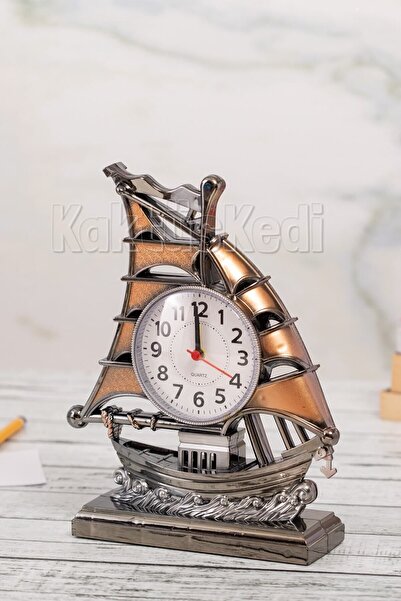 KaktüsKedi Yelkenli Gemi Dekoratif Masa Saati | Çalar Saat