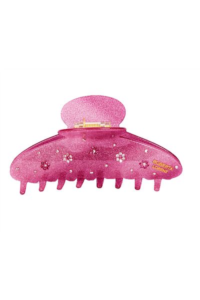 Roberta Lorenz Women's Silvery Daisy Jewelled Stretchy Pink Hair Clip, Eco-Friendly, High Quality 10 Cm Bone Latch Clip
