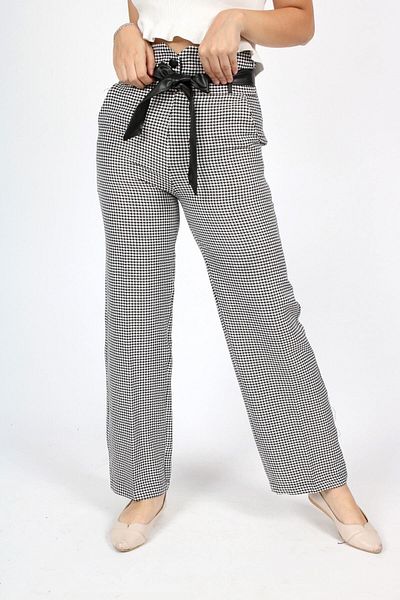Jannock Girl's High Waist Wide Leg Goose Feet Patterned Belted Side Zipper Trousers