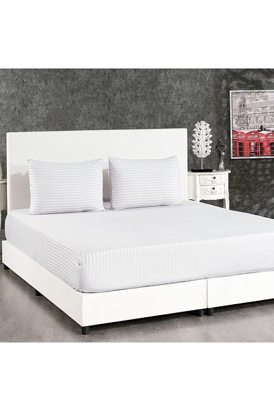 Alena Home Style Cotton Satin 180x200 Double Striped Elastic Sheet Set